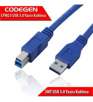 CODEGEN 3metre CPM23 USB 3.0 Yazıcı Kablosu