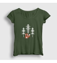 Presmono Kadın Haki Forest Fox Tilki T-Shirt 367729tt (Haki)