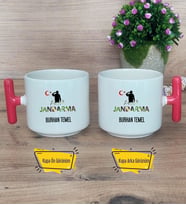 Kişiye Özel Jandarma Kupa Bardak T Kırmızı Kulplu Askeri Personele Hediye, Jandarmaya Hediye