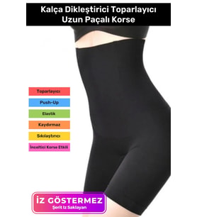 Kaymaz Yüksek Bel İnceltici Terlemeyi Önleyen Destekli İz Göstermeyen Uzun Paçalı Toparlayıcı Korse (Siyah)