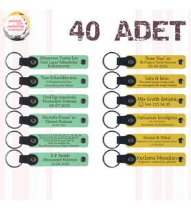 Yeşil & Sarı, Bebek Mevlüdüne Anlamlı Hediye, 40’lı Set, İsimli Anlamlı Deri Anahtarlık