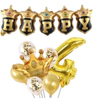 Happy Yazılı Gold Konfetili 4 Yaş Rakam Balon Set