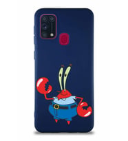 Samsung Galaxy M31 Soft Premier Kapak Bay Yengeç Tasarımlı Silikon Kılıf - Lacivert (Şeffaf)