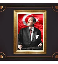 Özel Seri Paspartulu Çerçeveli Atatürk Tablo l609 (Gold)