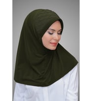 Haki Pratik Hazır Geçmeli Tesettür Eşarp Sandy Kumaş İşlemeli İncili Taşlı 1605_09
