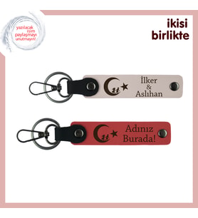 Eşe Özel Gün Hediyesi, Çocuk Ve Ayyıldız Kişiselleştirilebilir Anahtarlık, Pudra-Nar Çiçeği