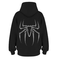 Oversize 'Spider' Baskılı Kapşonlu Hoodie Sweatshirt (Siyah)