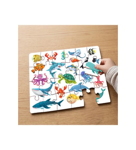 Deniz Canlıları Kolyajı Tasarımlı 24 Parça Ahşap Çocuk Puzzle MPK1043