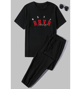 Unisex Bhvr Baskılı 2'li Eşofman Takımı (Siyah)