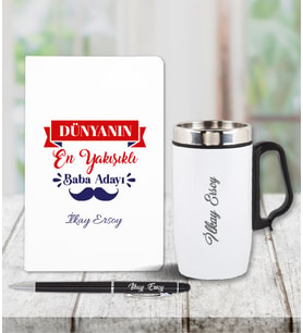 Kişiye Özel Babalar Günü Temalı Defter & Kalem & Çelik Termos Seti