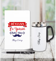 Kişiye Özel Babalar Günü Temalı Defter & Kalem & Çelik Termos Seti