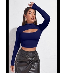 Fantezia Night Kadın Kırmızı Göğüs Dekolteli Uzun Kollu Cut Out Crop Top Bluz