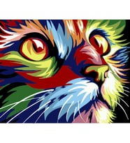 Renkli Kedi Sayılarla Boyama Seti 40x50 cm (Tuvale Gerili)