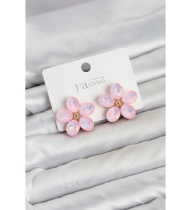 Pembe Renk Kristal Taşlı Çiçek Model Kadın Küpe 5886 - SSSSSS6795-1855