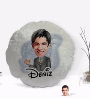 BK Gift Kişiye Özel İsimli Erkek Karikatürlü Yuvarlak Dekoratif Kırlent Yastık-52