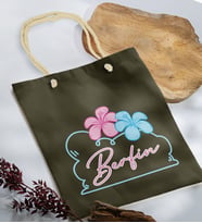 BK Gift Kişiye Özel Yaz Temalı İsimli Haki Halat Saplı Kumaş Plaj Çantası -4, Baskılı Omuz Çantası, Alışveriş Çantası, Arkadaşa Hediye, Sevgiliye Hediye