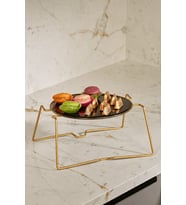 Gold Yuvarlak Servis Standı,İkramlık,Sunumluk Siyah Pleksili Metal Ayaklı Pasta Çikolata Servis Tabağı