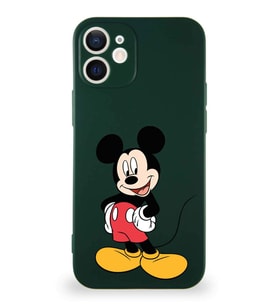 Apple iPhone 12 Mini Soft Premier Kapak Mickey Mouse-E Tasarımlı Silikon Kılıf - Yeşil (Şeffaf)