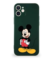 Apple iPhone 12 Mini Soft Premier Kapak Mickey Mouse-E Tasarımlı Silikon Kılıf - Yeşil (Şeffaf)