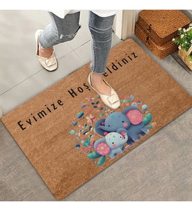 Valerine Life Sevimli Yavru Filler ve Çiçekler Evimize Hoş Geldiniz Kapı Önü Paspası 45x70cm