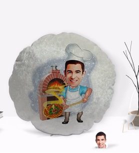 BK Gift Kişiye Özel Erkek Kebapçı Karikatürlü Yuvarlak Dekoratif Kırlent Yastık-1