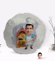 BK Gift Kişiye Özel Erkek Kebapçı Karikatürlü Yuvarlak Dekoratif Kırlent Yastık-1