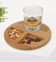 BK Gift Kişiye Özel İsimli Viski Bardağı ve Doğal Masif Ahşap Yuvarlak Sunum Tabağı Çerezlik Hediye Seti-13