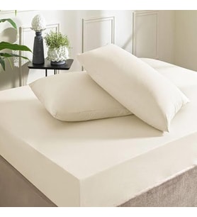Clasy Tek Kişilik %100 Pamuklu Lastikli Çarşaf + 1 Adet Yastık Kılıfı 100 x 200 (Ekru)