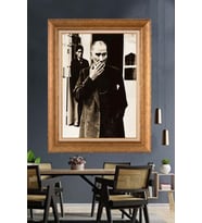 Altın Varaklı Çerçeveli Paspartulu Atatürk Tablo nh242 (Gold)