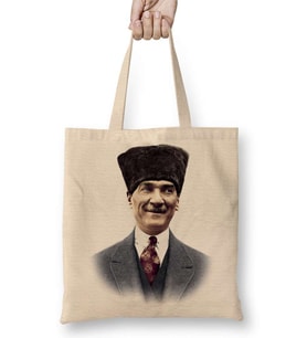 Mustafa Kemal Atatürk 05 Bez Çanta Uzun Saplı
