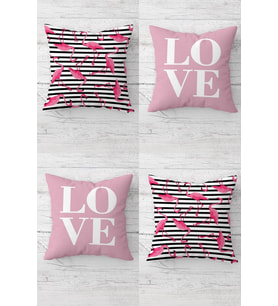 Filaingo Ve Love Kombin Gizli Fermuarlı Kırlent Kılıfı Koltuk Yastık Kılıfı Takım(4adet) (Pembe-Beyaz)