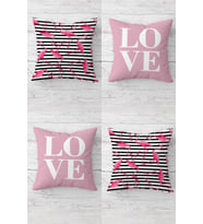 Filaingo Ve Love Kombin Gizli Fermuarlı Kırlent Kılıfı Koltuk Yastık Kılıfı Takım(4adet) (Pembe-Beyaz)