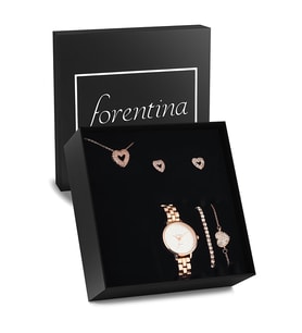 Forentina Rose Kalpli Kolye Bileklik Küpe Saat Hediye Set PS2762