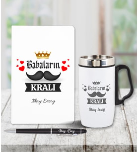 Kişiye Özel Babalar Günü Temalı Defter & Kalem & Çelik Termos Seti