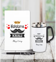 Kişiye Özel Babalar Günü Temalı Defter & Kalem & Çelik Termos Seti