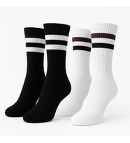 Erkek Spor Çorap 2’li Set – Nefes Alan Pamuklu Çizgili Soket Çorap  Günlük ve Spor Kullanım İçin Es (Siyah - Beyaz)