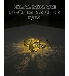 Mey İthalat® Gold Renk Metal Minareli Hilal Led Işık Pilli Ramazan Süsü