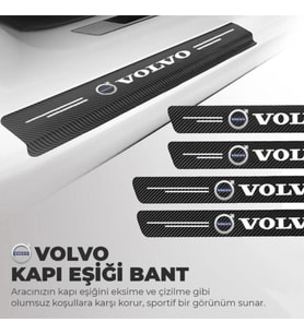Volvo Logolu Karbon Kapı Eşiği Koruyucu Bant Folyo 4'lü Set