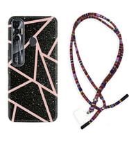 Tecno Spark 6 6 Go 8C 8 Pro 7 7 Pro Kılıf Boyun Asklı Rasta Silikon Pembe Şeritli Mermer 1312