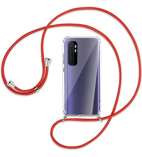 Xiaomi Mi Note 10 LiTE Kılıf Boyun Omuz Askılı iPli Anti Şok Köşe Korumalı Şeffaf Silikon (Kırmızı)