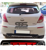 Hyundai i20 Difüzör Arka Tampon Eki 2 Egzoz Çıkışlı Kırmızı Lüx Tip