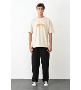 Erkek Baskılı T-Shirt Kısa Kol Bisiklet Yaka Regular Fit Rahat Kalıp Günlük Tişört - Beyaz
