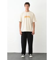 Erkek Baskılı T-Shirt Kısa Kol Bisiklet Yaka Regular Fit Rahat Kalıp Günlük Tişört - Beyaz