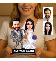 Kişiye Özel 2 Kişilik Gelin Damat Düğün Konseptli Sevgili Karikatürlü 18 cm MDF Masaüstü Biblo - Sevgiliye ve Eşe Hediye Çiftlere Özel Hediye