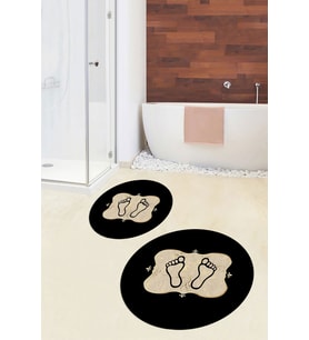 EVDEYA Dijital Yıkanabilir Modern Ayak İzi Desen İkili Yuvarlak Banyo Halısı Klozet Takımı, YKLOZET-20-GOLD, (Gold)