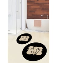 EVDEYA Dijital Yıkanabilir Modern Ayak İzi Desen İkili Yuvarlak Banyo Halısı Klozet Takımı, YKLOZET-20-GOLD, (Gold)