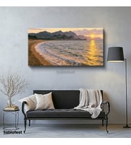 Yatay Panoramik Kanvas Tablo Deniz Kıyı Dağ Manzara Tablosu Ev Ofis Duvar Dekoru
