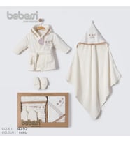 Bebessi %100 Pamuk Otantik Desenli Bornoz Set Ekru BBS.4252.EKR