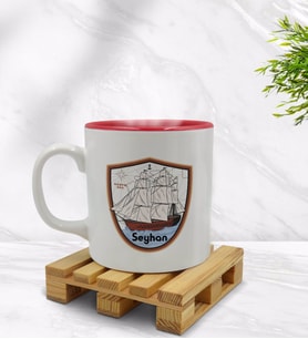 BK Gift Kişiye Özel Gemi Tasarımlı İçi Kırmızı Renkli Kupa Bardak Model 3