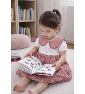 Kız Bebek Çocuk Elbise %100 Pamuk Müslin Bayramlık 15220